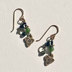Vintage Dangle Celtic Trinity Knot Earrings Hook Beaded Jewelry 1990s Brass